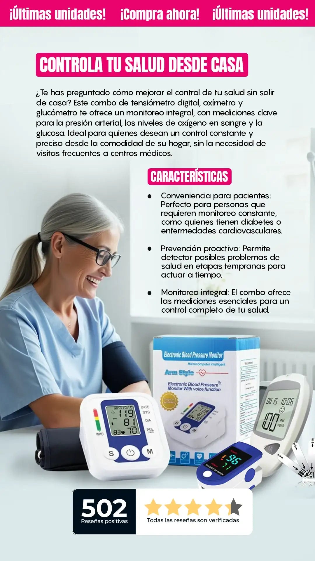 Tensiometro + glucometro y oximetro